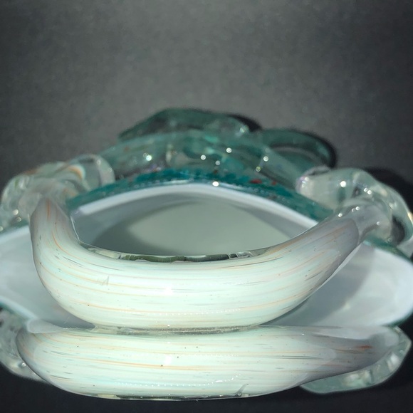 Vintage Block Crystal Art Glass Handbag Mouth Blown Turquoise Blue And Orange - Picture 4 of 8